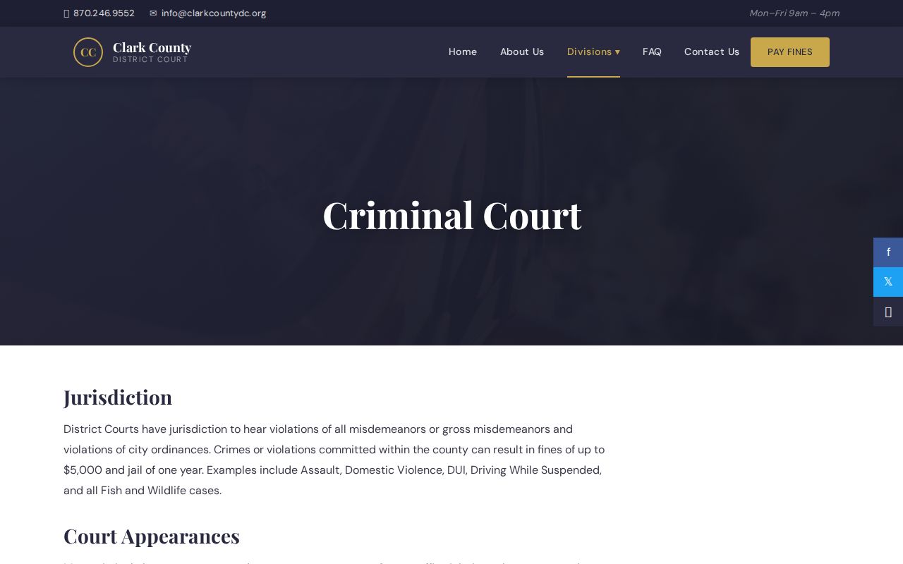 Clark County District Court criminal court page for misdemeanor arrest cases