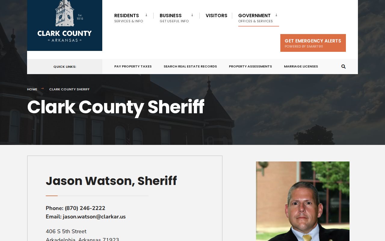 Clark County Sheriff page with arrest and jail records contact information