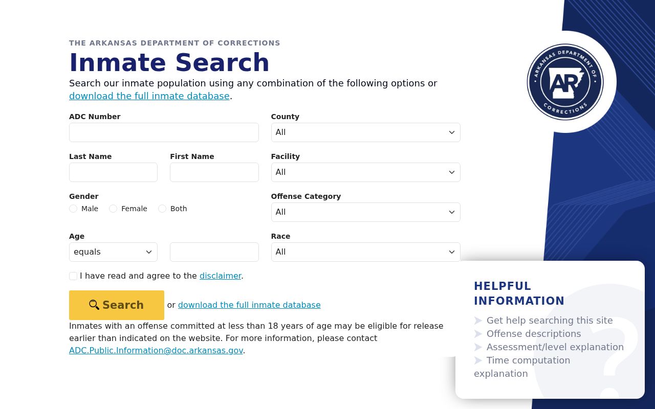 Clark County criminal history Arkansas DOC inmate search