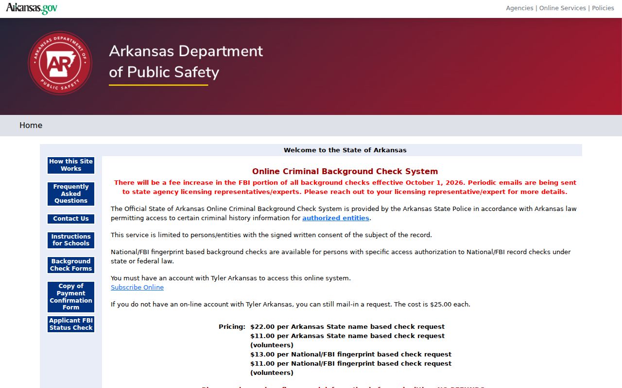 Clark County criminal history Arkansas online criminal background check system