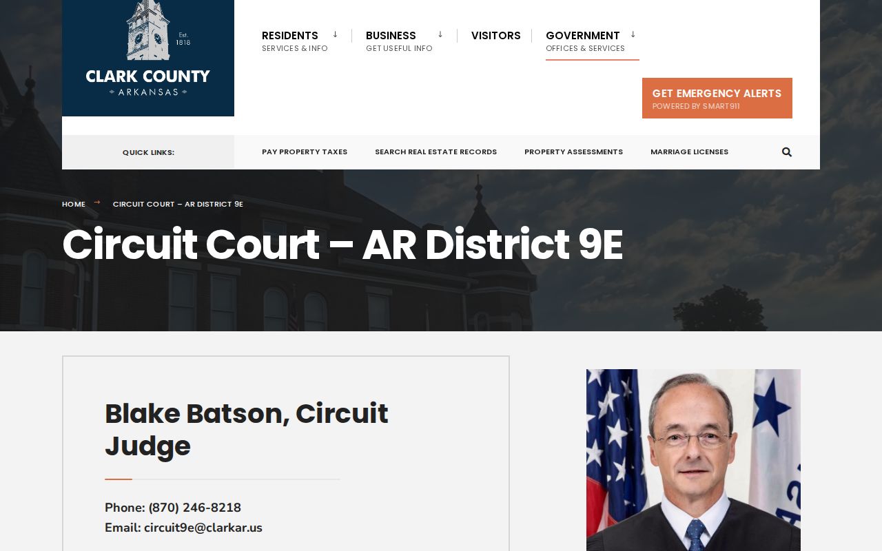 Clark County Circuit Court AR District 9E contact page for felony criminal cases